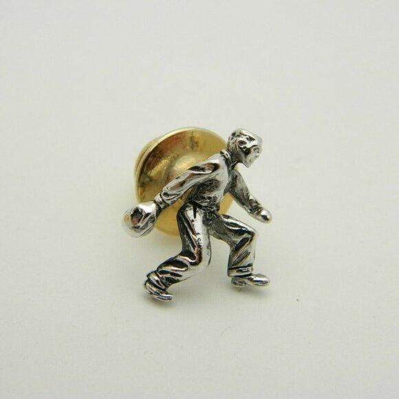 Silver Tone Bowler Bowling Vintage Tie Tack - Picture 2 of 4
